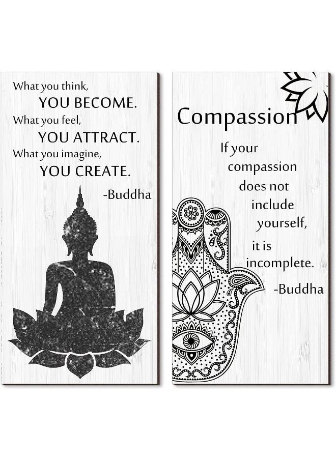 Blulu - Buddha Quotes 2 Pieces Inspirational Quote Wall Decor Zen Meditation Wooden Hanging, Meditation Buddha Wall Arts for Home Living Room Yoga Decors (Compassion) - Image 1