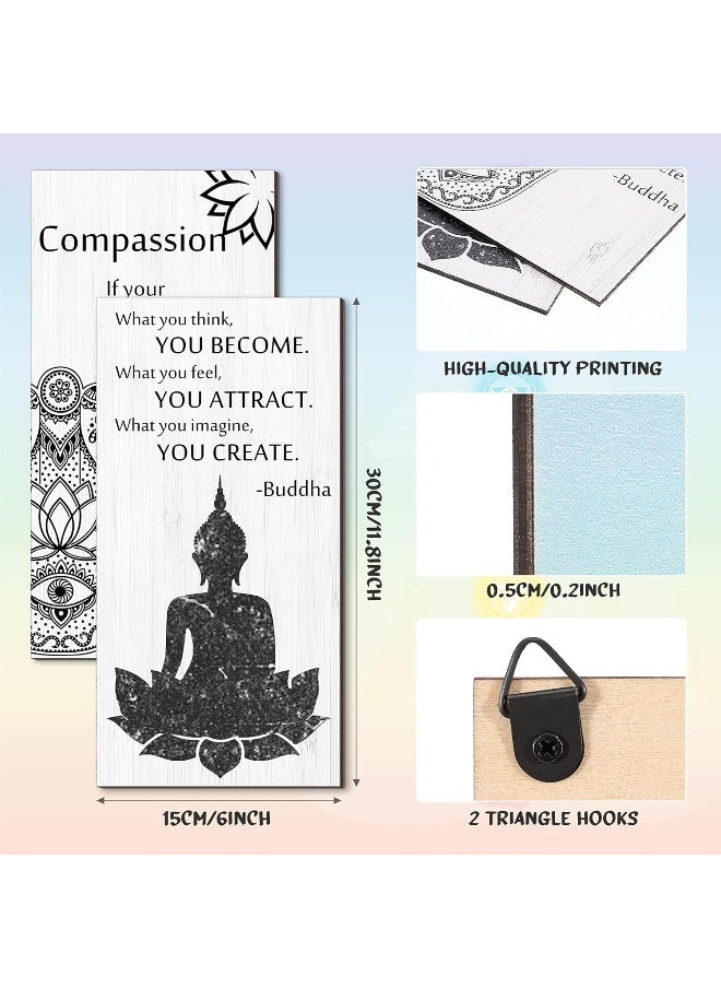 Blulu - Buddha Quotes 2 Pieces Inspirational Quote Wall Decor Zen Meditation Wooden Hanging, Meditation Buddha Wall Arts for Home Living Room Yoga Decors (Compassion) - Image 1