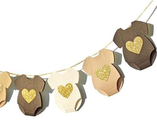 Letjolt Brown Baby Shower Paper Garland ShortSleeve Bodysuits Clothesline Garland Gender Reveal Birthday Banner Pre Strung Baby Outfit Paper Decorations 9 pcs - Image 1