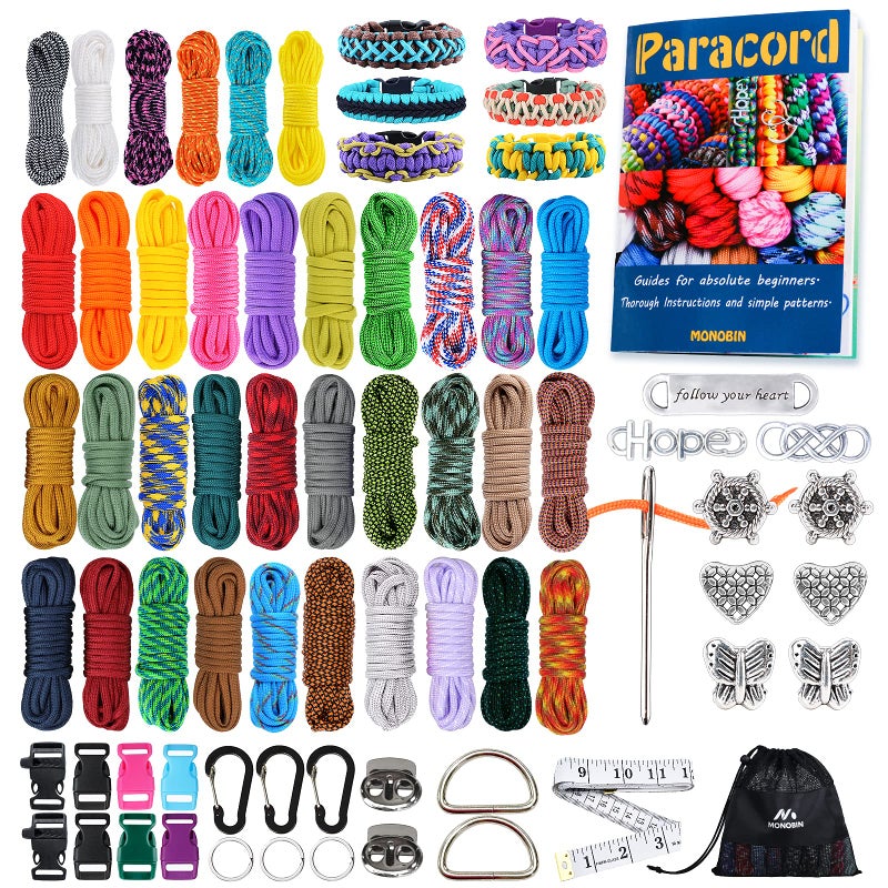 MONOBIN 36 Colors Paracord kit - 4mm & 2mm Micro Paracord Rope Combo with Paracord Instruction and Complete Accessories for Making Paracord Bracelets, Lanyards, Dog Collars (36Colors-E) - Image 1