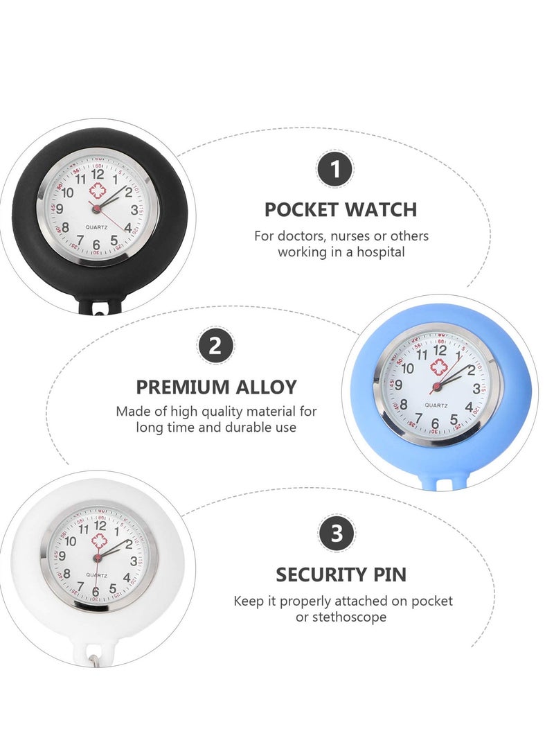Suntown Nurse Watch Retractable Nurse Watches Clip-on Nurses Watch Silicone Fob Watches with Second Hand for Nurses Pocket Quartz Watch for Nurse Gift 3 Pcs (Black, Light Blue, White) - Image 3