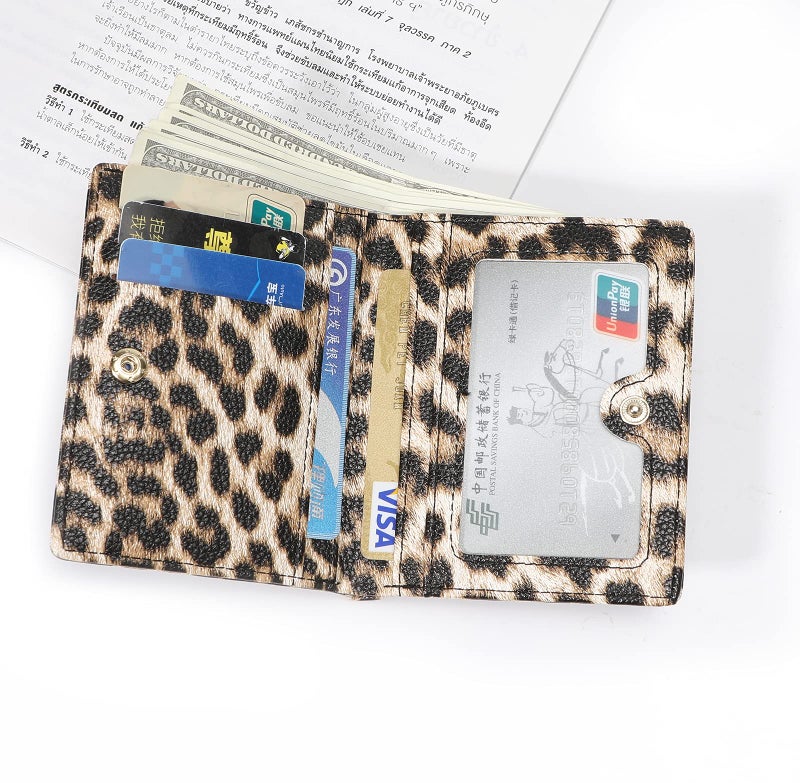 AnnabelZ Women Wallets Small Bifold Leather Pocket Wallet Ladies Mini Short Purse (Leopard) - Image 2