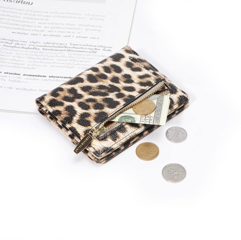 AnnabelZ Women Wallets Small Bifold Leather Pocket Wallet Ladies Mini Short Purse (Leopard) - Image 3