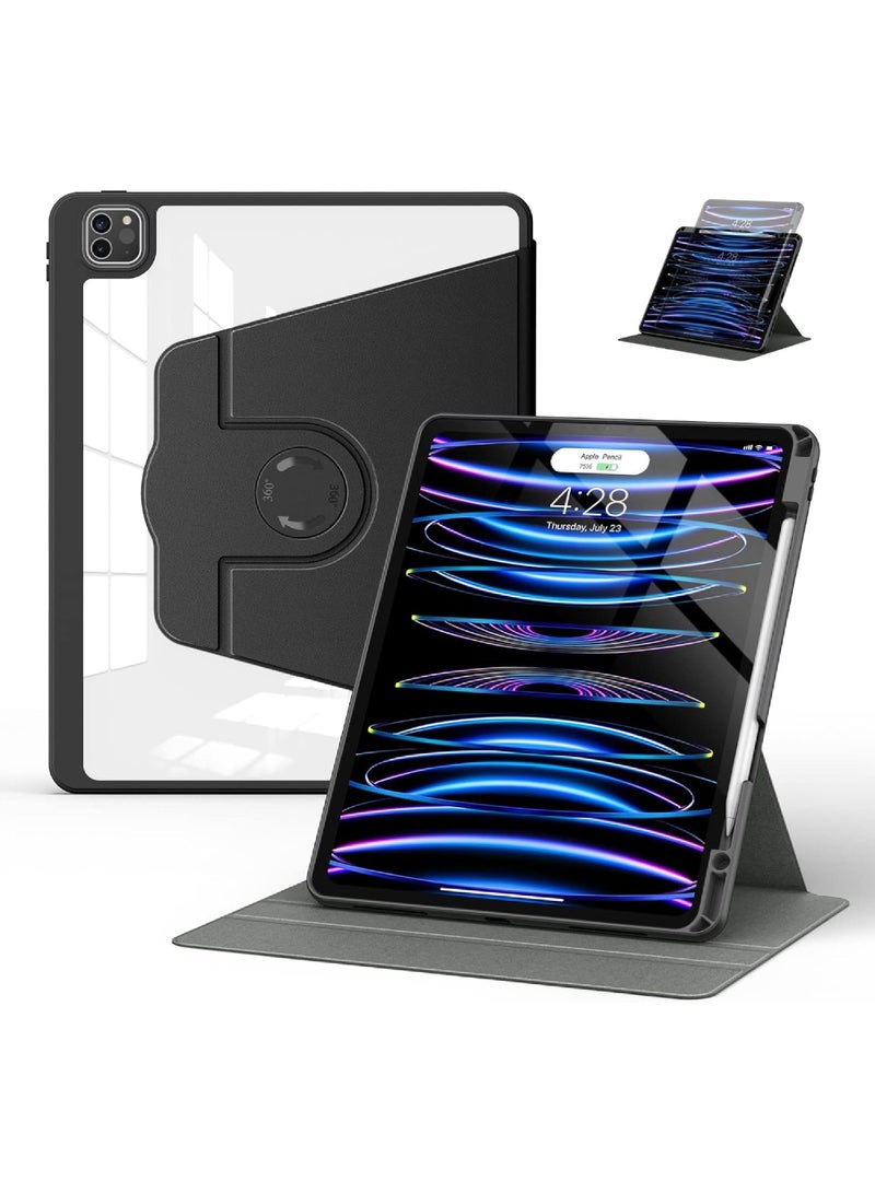 Rock Pow Rotating Case for iPad Pro 11 Inch Case 4th/3rd/2nd/1st Generation 2022/2021/2020/2018 Magnetic Attachment 2nd Pencil with Right Side Pencil Holder Hard Transparent Cover Auto Wake/Sleep  - Image 1
