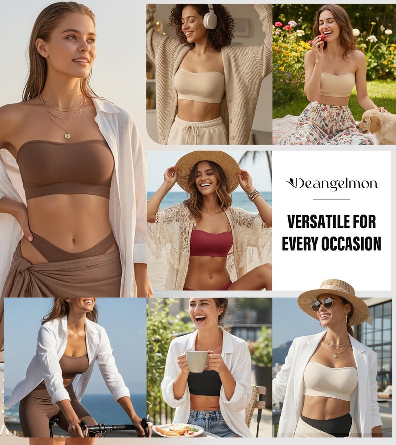 DEANGELMON Strapless Bras for Women Comfort Non-Slip Seamless Padded Bralette Clear Straps Wireless Tube Top Bra 3PCS Large - Image 5
