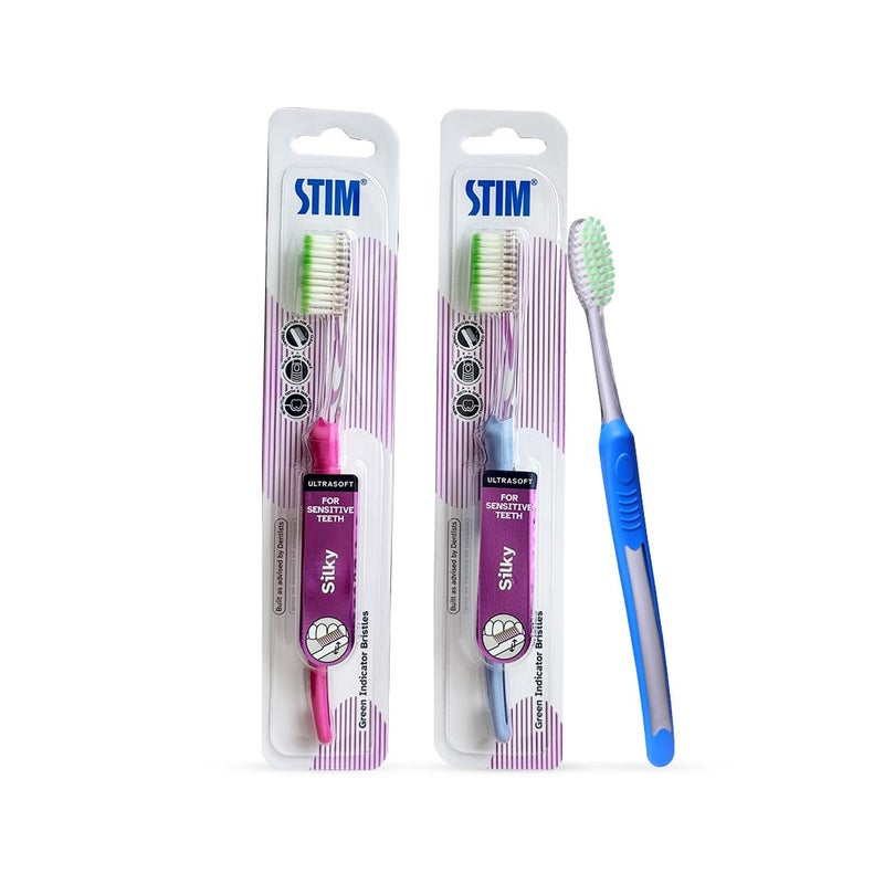 STIM سيليكي | فرشاة أسنان فائقة النعومة | شعيرات لطيفة جداً | تنظف على طول خط اللثة | تنظف حتى الضرس الثالث - عبوة من 2 - Image 1