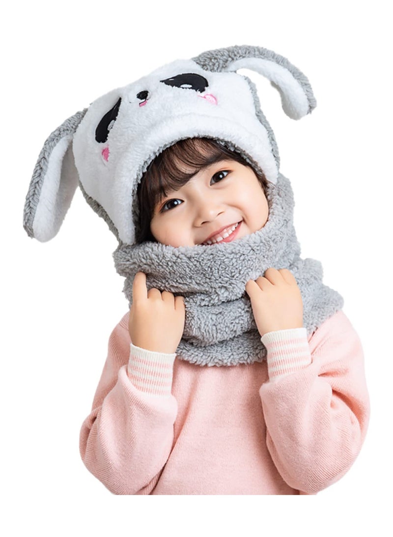 2 in 1 Kids Winter Hat & Scarf,  Plush Rabbit Balaclava for Boys & Girls, Soft & Breathable Outdoor Warmth (4-7 Years) - Image 1