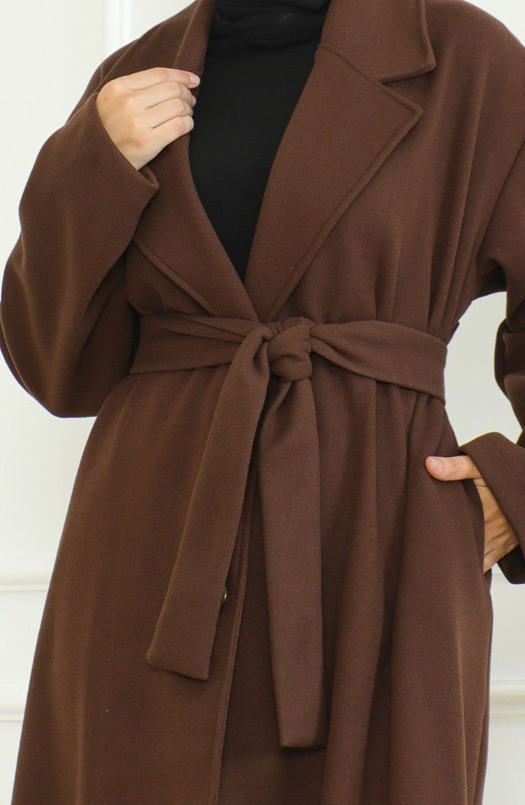 Sefa Merve Plus Size Double Breasted Single Button Coat 712510-01 Brown  - Image 5