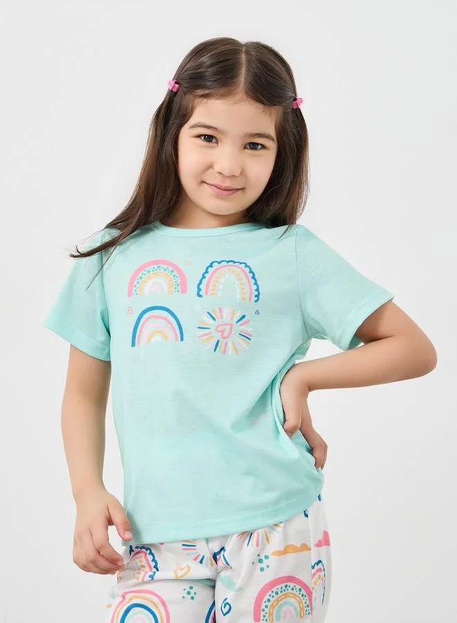 ستايلي Styli Graphic Print T-Shirt and Pyjama Set
