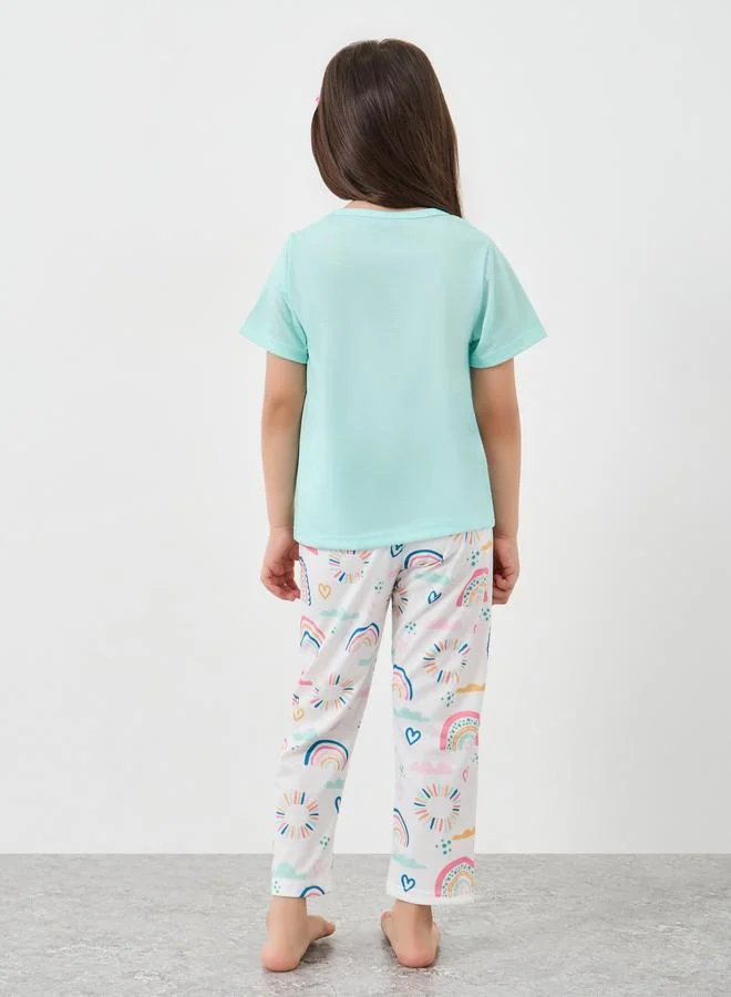 Styli Styli Graphic Print T-Shirt and Pyjama Set