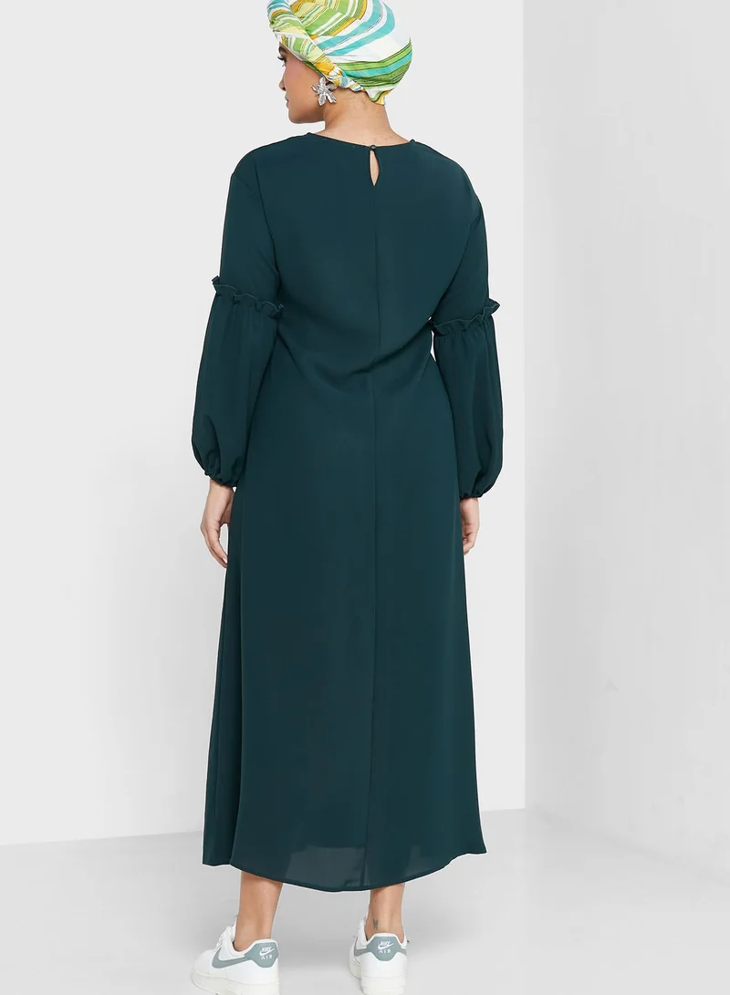 Khizana Puff Sleeve Belted Dress