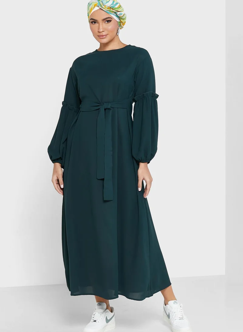 Khizana Puff Sleeve Belted Dress