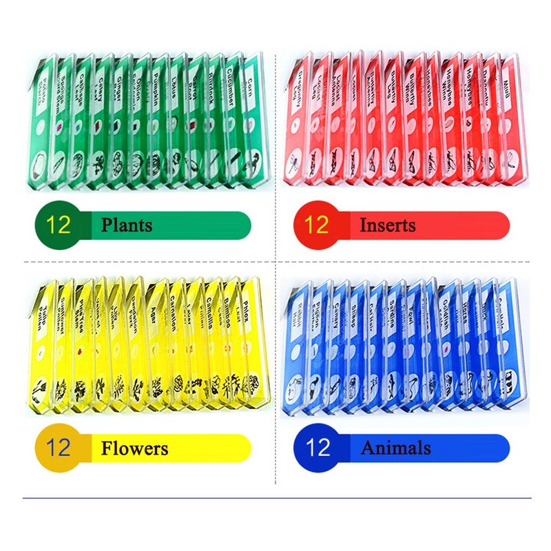 Bysameyee Prepared Microscope Slides for Kids, 48pcs Plastic Animals Insects Plants Flowers Sample Specimens for Students Children Homeschooling Biology Science Programs - Image 2