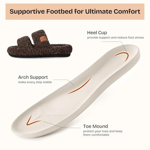 EverFoams Womens Fuzzy Open-toe Slippers Soft Comfy Memory Foam Indoor House Shoes Elegant Mocha, 7-8 US - Image 3