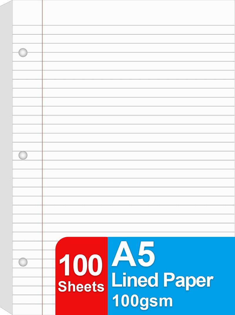 Getvow A5 Lined Paper Refill, 3 Hole Planner Refills, 100Sheets/200Pages, 100gsm White Loose-leaf Binder Paper, 5.8'' x 8.2'' - Image 1