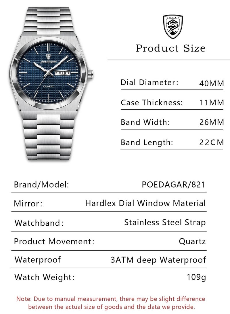 پوداجار ساعة الرجل ، مقاومة للماء مضيئة الرجال ساعة الكوارتز ، الرجال ساعات المعصم 40mm - Image 5