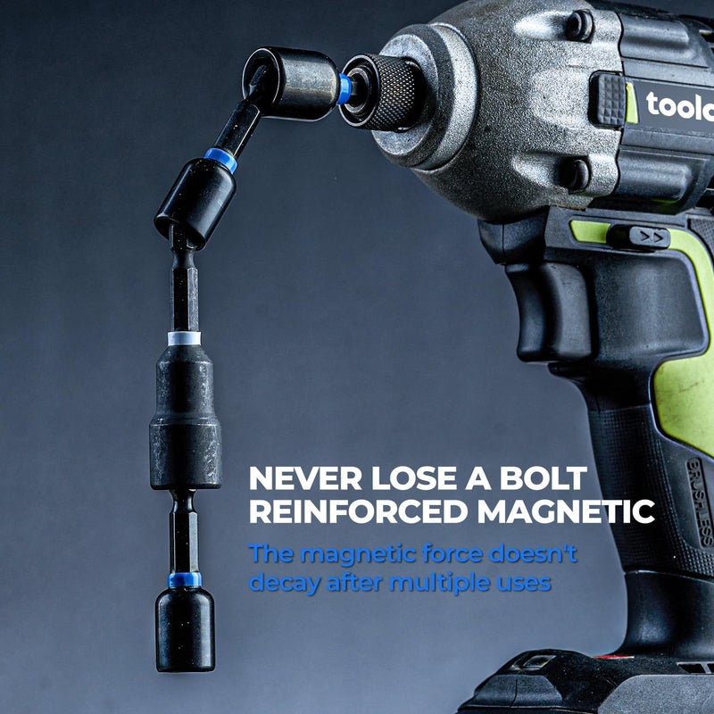 toolant Magnetic Impact Nut Driver Set, 34pcs Impact Driver Bit Set, Deep Nut Driver Set, Impact Socket Adapters, Wing Nut Driver, Bit Extension, 1/4'' Quick Change - Image 5