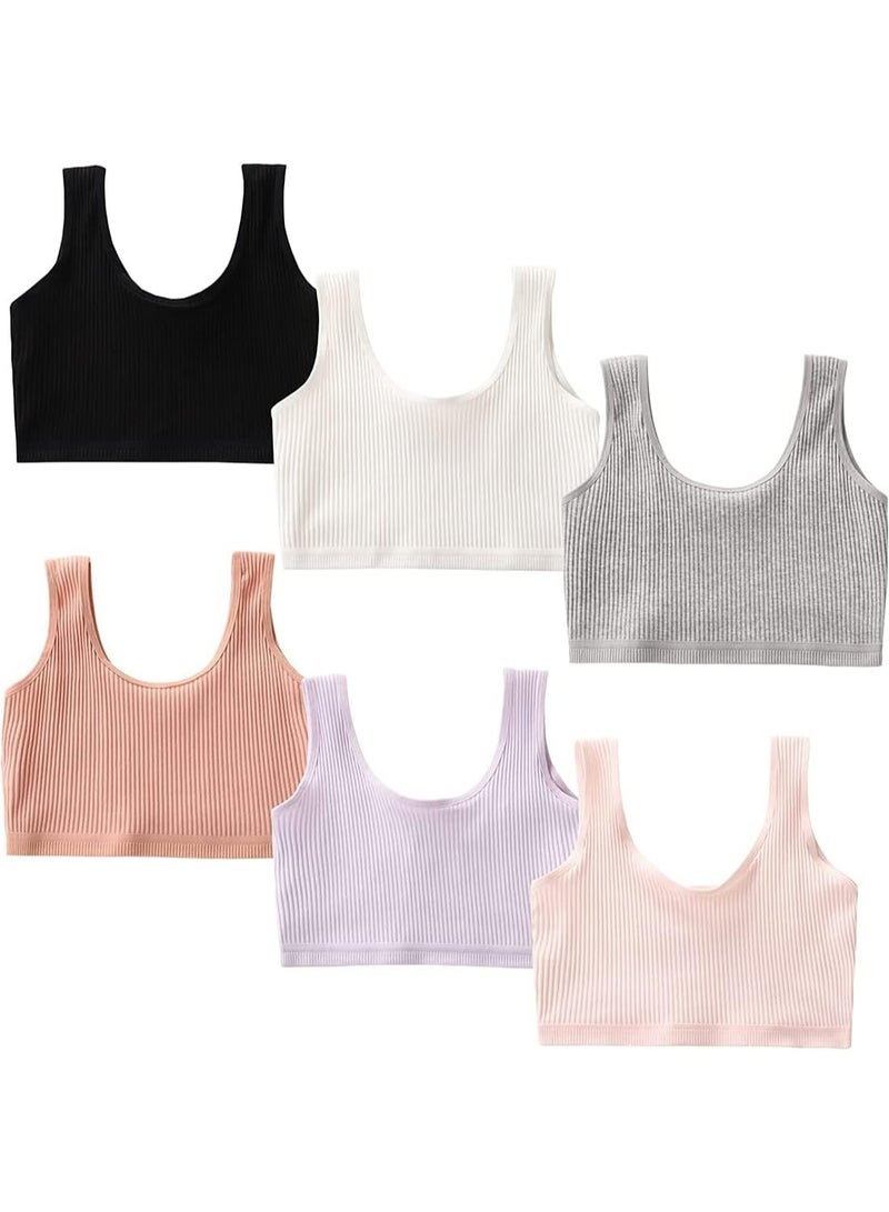 أوزيغالور 6 قطع حمالات صدر تدريب للبنات بدون لحام من القطن - صدرية رياضية ناعمة - أول حمالة صدر مريحة للمراهقات، تصاميم قميص بدون أكمام مخططة للعمر 10-12 - Image 1