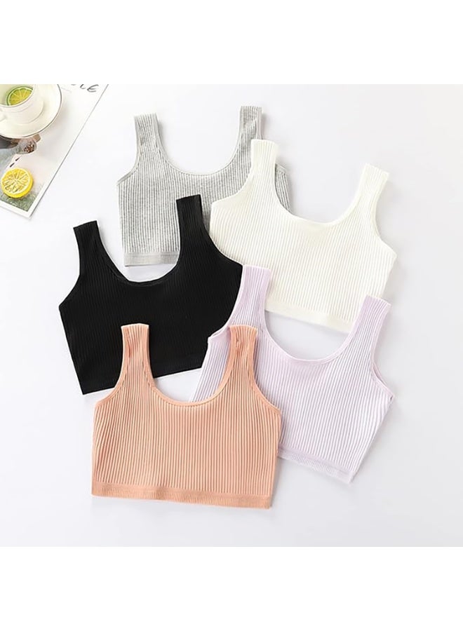 أوزيغالور 6 قطع حمالات صدر تدريب للبنات بدون لحام من القطن - صدرية رياضية ناعمة - أول حمالة صدر مريحة للمراهقات، تصاميم قميص بدون أكمام مخططة للعمر 10-12 - Image 5