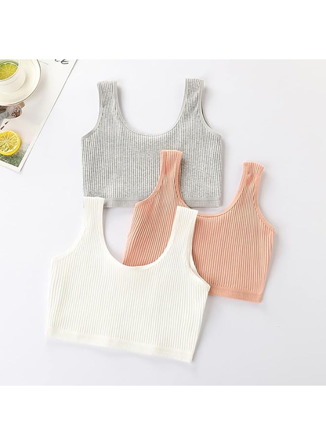 أوزيغالور 6 قطع حمالات صدر تدريب للبنات بدون لحام من القطن - صدرية رياضية ناعمة - أول حمالة صدر مريحة للمراهقات، تصاميم قميص بدون أكمام مخططة للعمر 10-12 - Image 3