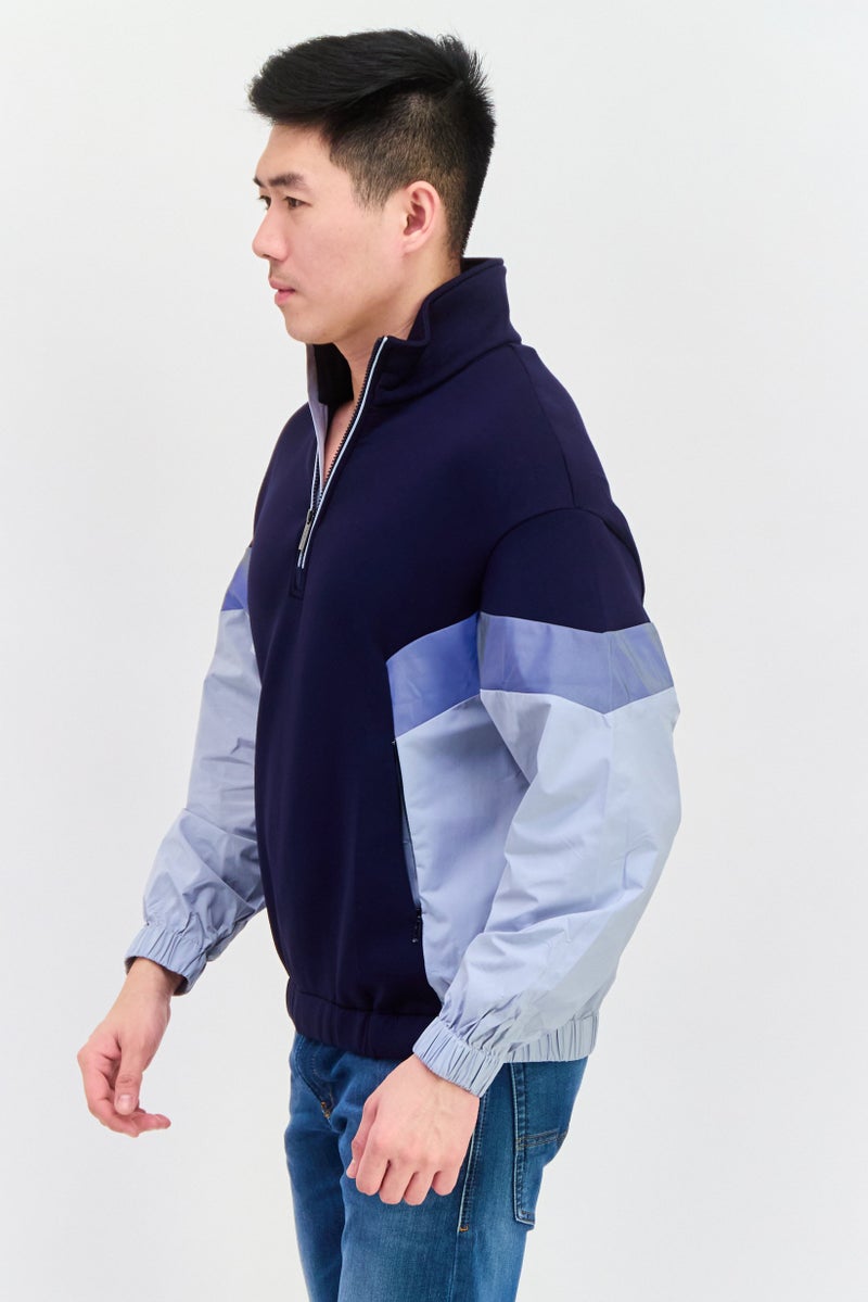 SELECTED Men High Neck Color Block Express Angeles Sweatshirt, Navy/Grey  - Image 2