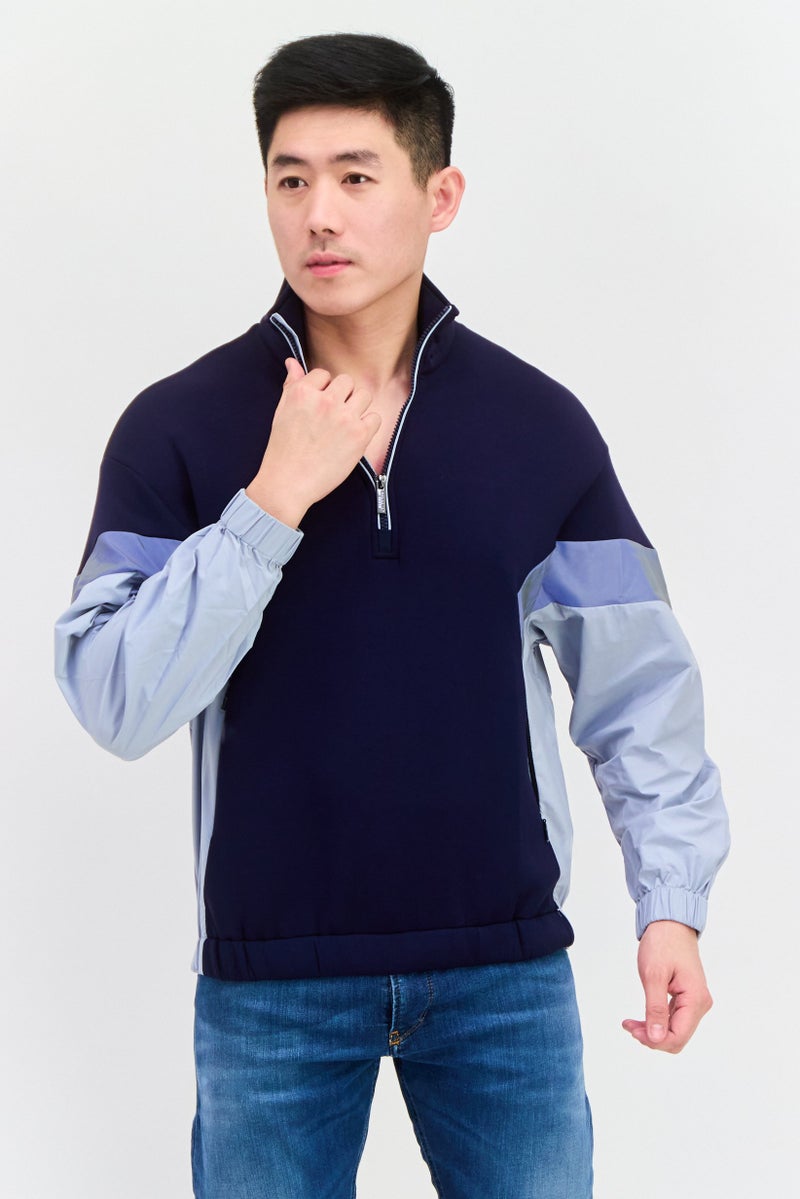 SELECTED Men High Neck Color Block Express Angeles Sweatshirt, Navy/Grey  - Image 1