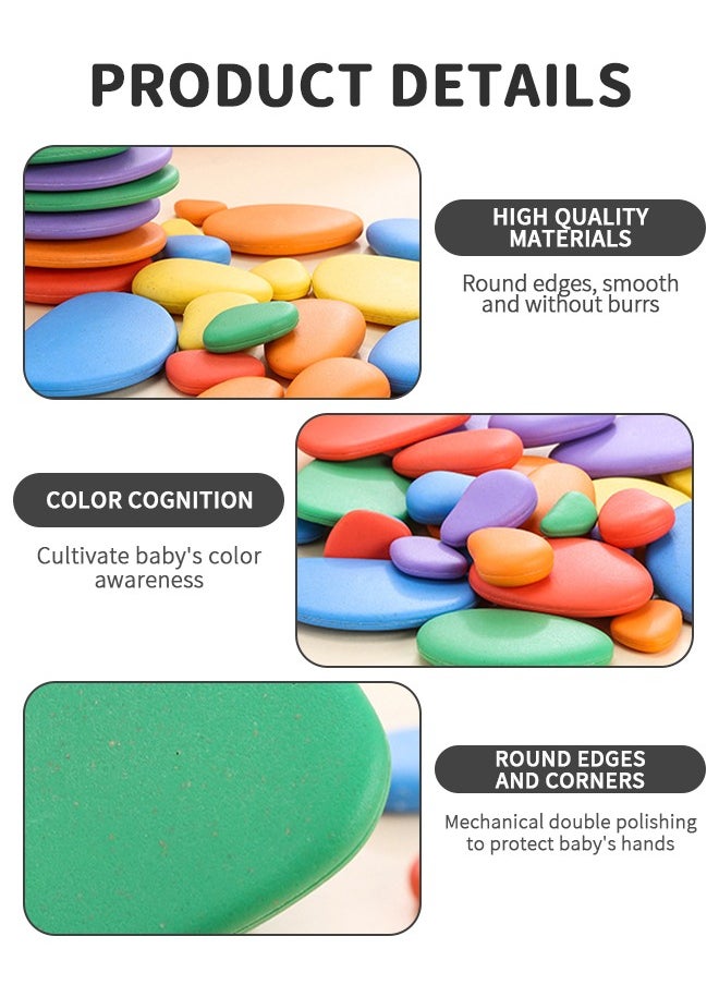 GROIC - 78 PCs Sorting Stacking Rocks Toys Colorful Balance Stones Game Montessori Jigsaw Puzzle with 40 Pcs Cards Pebbles Building Blocks Set for Preschool Educational Learning - Image 1