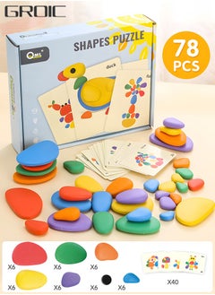 GROIC 78 PCs Sorting Stacking Rocks Toys Colorful Balance Stones Game Montessori Jigsaw Puzzle with 40 Pcs Cards Pebbles Building Blocks Set for Preschool Educational Learning  - Image 1