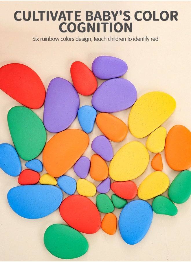 GROIC - 78 PCs Sorting Stacking Rocks Toys Colorful Balance Stones Game Montessori Jigsaw Puzzle with 40 Pcs Cards Pebbles Building Blocks Set for Preschool Educational Learning - Image 1