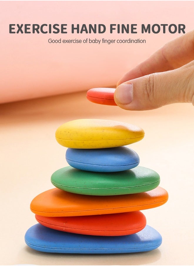 GROIC - 78 PCs Sorting Stacking Rocks Toys Colorful Balance Stones Game Montessori Jigsaw Puzzle with 40 Pcs Cards Pebbles Building Blocks Set for Preschool Educational Learning - Image 1