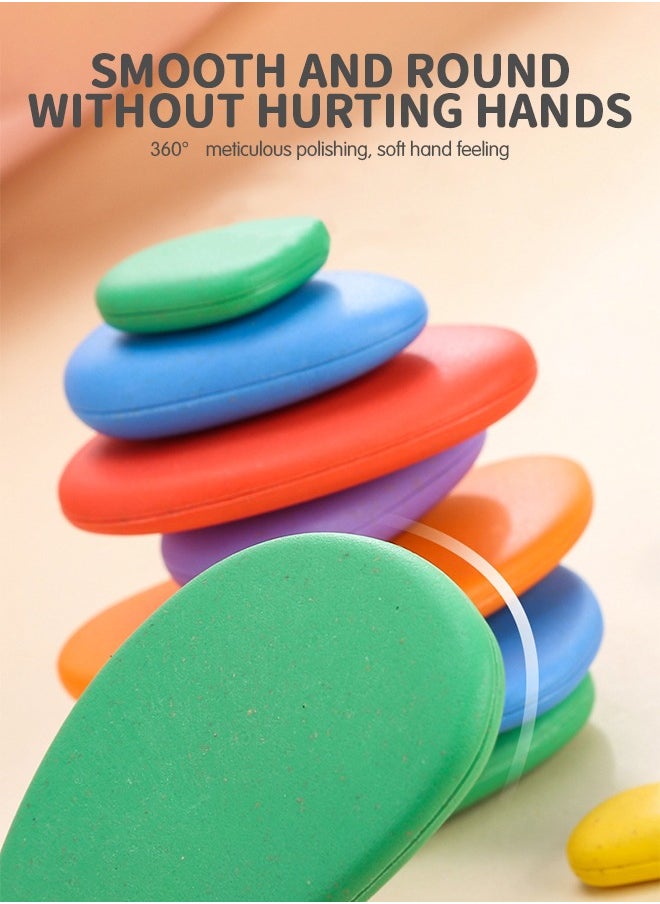 GROIC - 78 PCs Sorting Stacking Rocks Toys Colorful Balance Stones Game Montessori Jigsaw Puzzle with 40 Pcs Cards Pebbles Building Blocks Set for Preschool Educational Learning - Image 1
