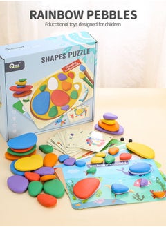 GROIC 78 PCs Sorting Stacking Rocks Toys Colorful Balance Stones Game Montessori Jigsaw Puzzle with 40 Pcs Cards Pebbles Building Blocks Set for Preschool Educational Learning  - Image 2