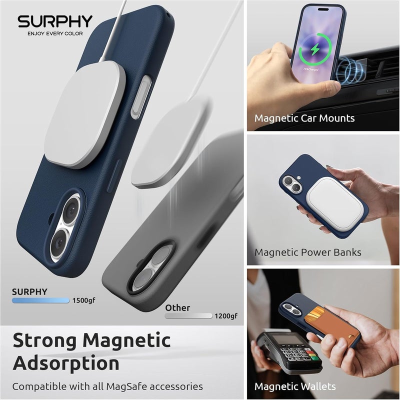 SURPHY Designed for iPhone 17 Leather Case, Compatible with MagSafe Wireless Charging Faux Leather Case with Metallic Buttons and Microfiber Lining for 17 6.3 inch 2025, Midnight Blue - Image 3