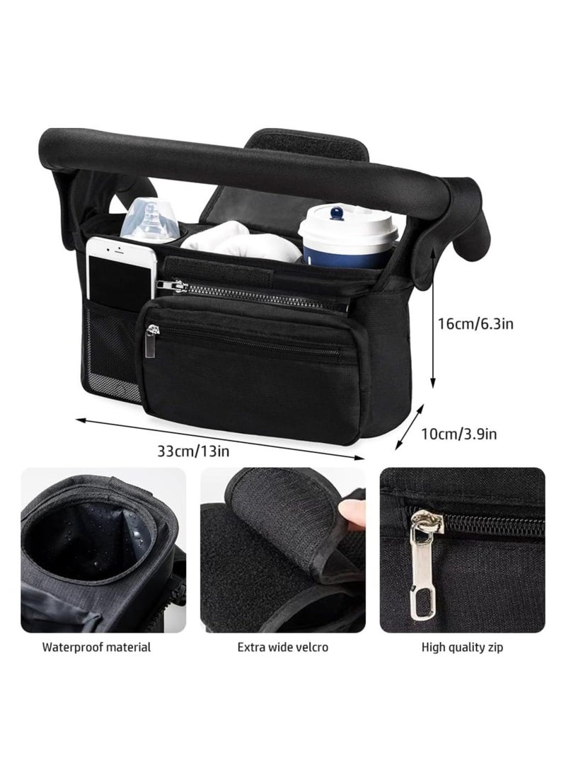 CityRiya-Long Baby Pram Bag Stroller, Stroller Pram Bag Organizer, Phone Bag & Shoulder Strap, 2 Insulated Cup Holder, Buggy Organiser Bag with Shoulder, Pram Bag Pushchair Accessories（Grey） - Image 2