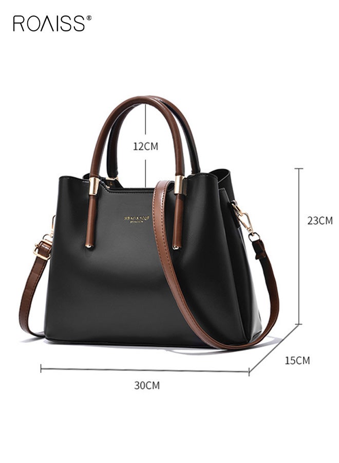 roaiss Fashion Women's PU Soft Leather Handbag Large Capacity Atmospheric Crossbody Bag Zipper Buckle Bucket Bag with Mezzanine Daily Outing Tote Bag Beige - Image 5