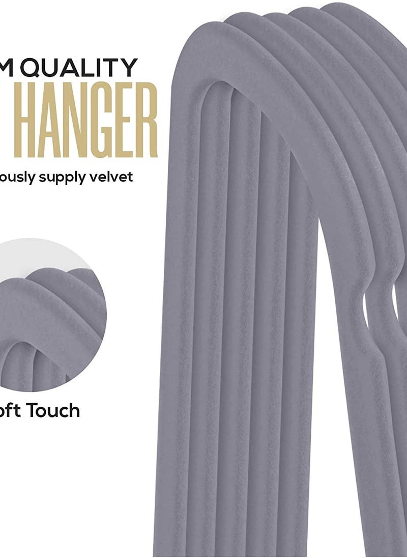 AXENTURE - 100PACK 41.5CM VELVET GREY HANGER WITH TIE BAR - Image 1