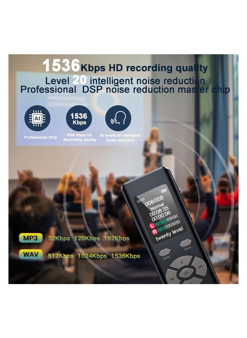 SYOSI - 64GB Digital Voice Recorder - HD Voice Activated Dictaphone with 1536kbps Recording, MP3 Playback, Noise Reduction, 4800 Hours Capacity, Mini Audio Recording Device with Transcriber - Image 1