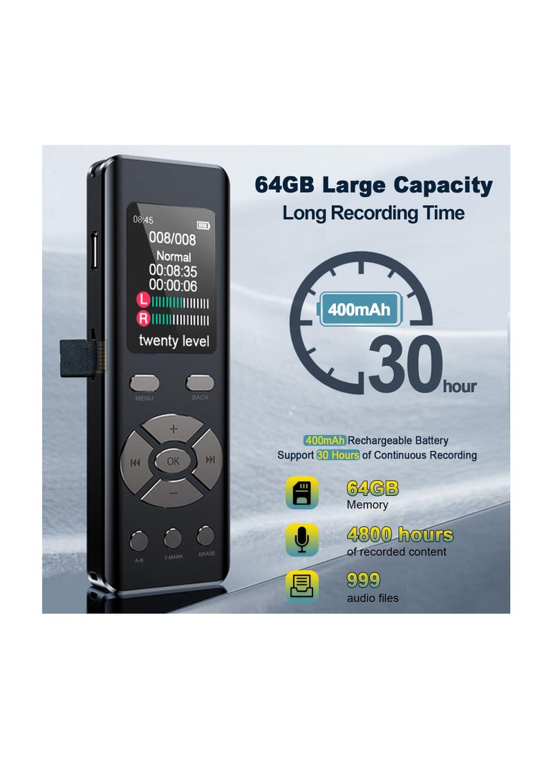 SYOSI - 64GB Digital Voice Recorder - HD Voice Activated Dictaphone with 1536kbps Recording, MP3 Playback, Noise Reduction, 4800 Hours Capacity, Mini Audio Recording Device with Transcriber - Image 1