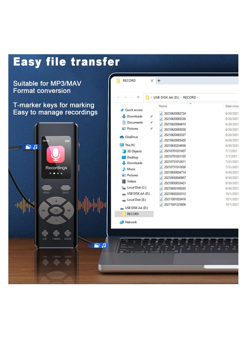 SYOSI - 64GB Digital Voice Recorder - HD Voice Activated Dictaphone with 1536kbps Recording, MP3 Playback, Noise Reduction, 4800 Hours Capacity, Mini Audio Recording Device with Transcriber - Image 1