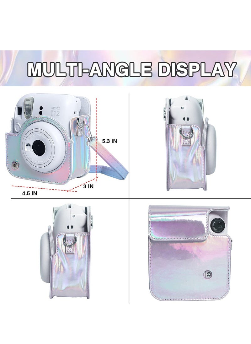 Generic Case for Fujifilm Instax Mini 12 Camera Protective PU Leather Bag Cover with Adjustable Shoulder Strap and Mini Photo Album 64 Pockets (Shiny Silver)  - Image 5