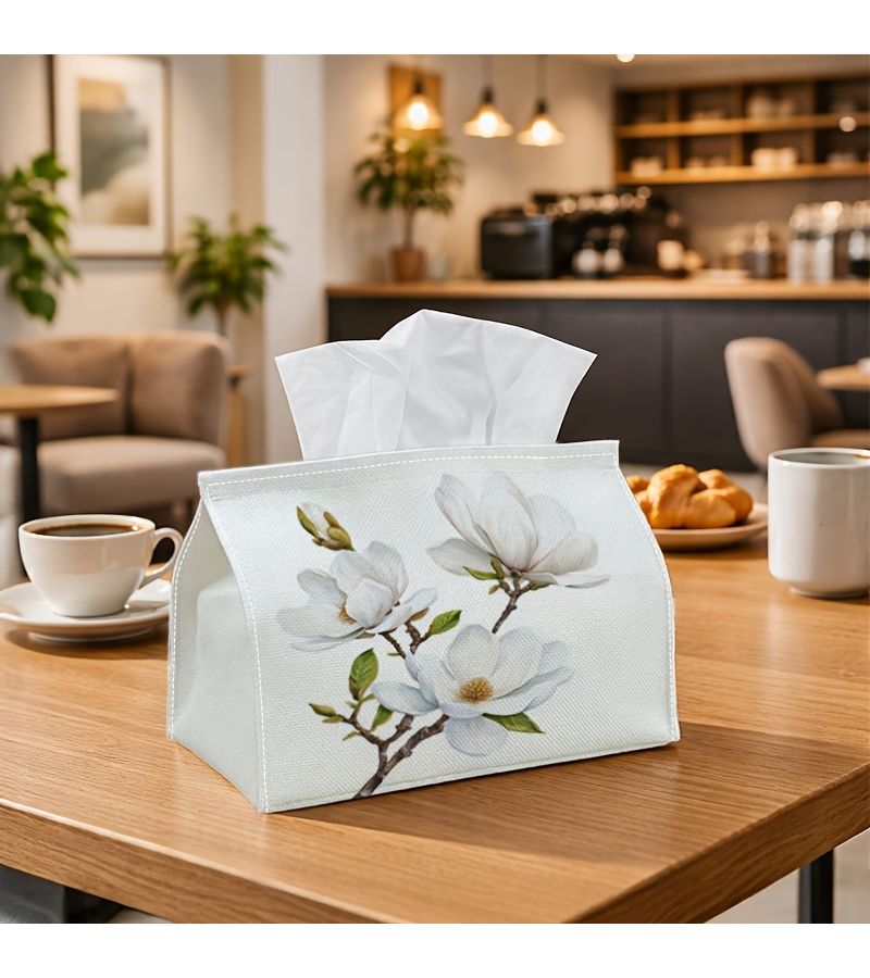 علبة مناديل ورقية بيضاء مزخرفة بالزهور، مقاس 7 × 5.1 بوصة، بتصميم بسيط لديكور المنزل والفندق - Image 2