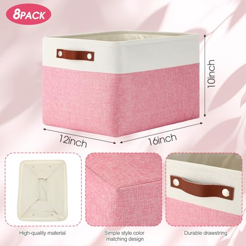 Uiifan 8 Pack 16 x 12 x 10 Inch Large Storage Baskets Collapsible Fabric Storage Cubes Bins with Handles for Shelves Closets Nursery Home Clothes Toys Organizers Pink - Image 3