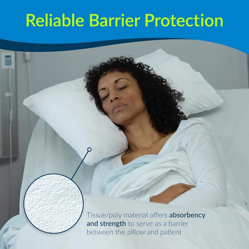 Tidi 919365 Disposable Pillowcases, White, 21” Wide x 30” Long (Pack of 100) ― Single-Use Pillowcases ― Tissue with Poly Back to Help Prevent Leak-Through ― Pebble Embossed ― Medical Supplies - Image 5