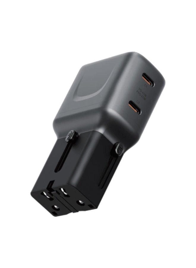 محول ENERGEA TravelGo 45 مع منفذي USB-C بقوة 45 واط - لون أسود معدني