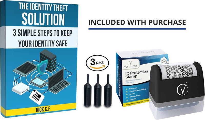 Vantamo Identity Theft Protection Roller Stamps Wide Kit, Including 3-Pack Refills - Confidential Roller Stamp, Anti Theft, Privacy & Security Stamp, Designed for ID Blackout Security - Classy Black - Image 3