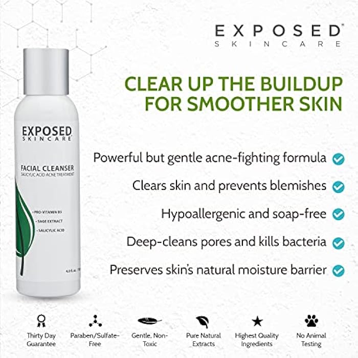 Exposed Skin Care, Acne Facial Cleanser with 0.5% Salicylic Acid for Sensitive and Acne-Prone Skin – Gentle Daily Face Wash for Breakout, Blackhead and Excess Oil – Natural, Non-toxic and Cruelty Free - Image 5