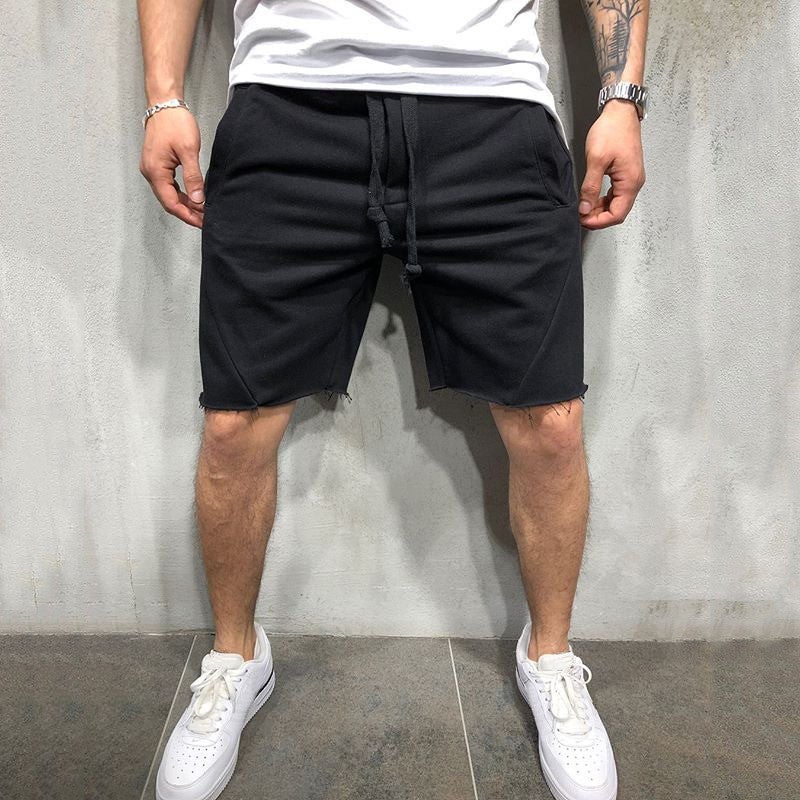 Cross-border European and American Fitness Mens Solid Color Running Thin Light Plate Logo-free Shorts Leisure Sports wish Amazon Black 