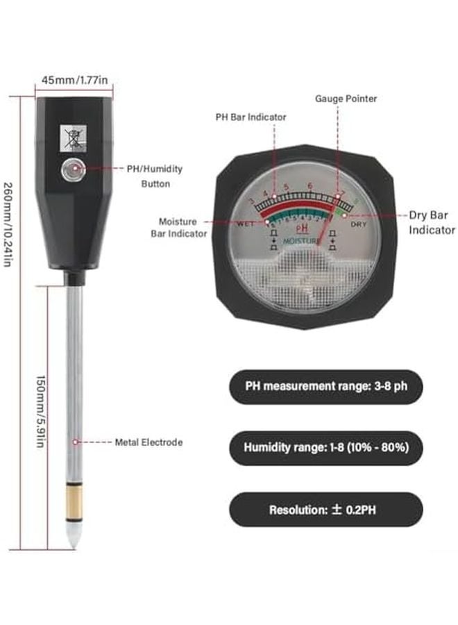 Compact Soil pH Meter with Moisture Indicator 15cm for Garden Plants - Image 3