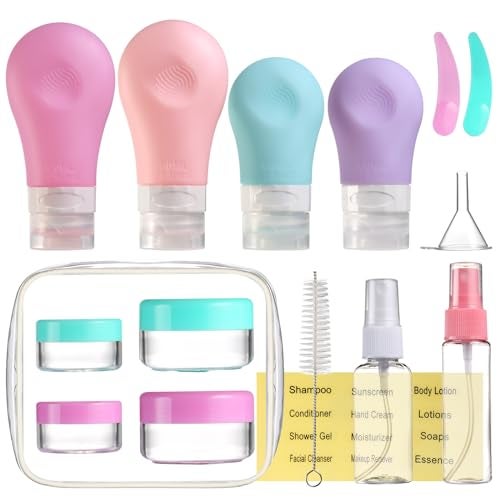 Gemice 16 Pack Travel Bottles Set for Toiletries TSA Approved Travel Size Containers Leak Proof Silicone Squeezable Travel Accessories 2oz 3oz for Shampoo Conditioner Lotion Body Wash