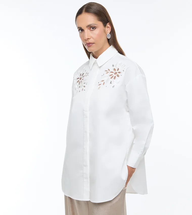 بي سي بي جي BCBG Flower Embroidered Shirt